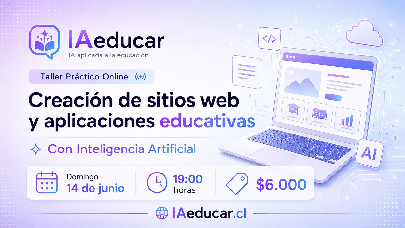 Taller práctico online para crear sitios web y aplicaciones educativas con inteligencia artificial